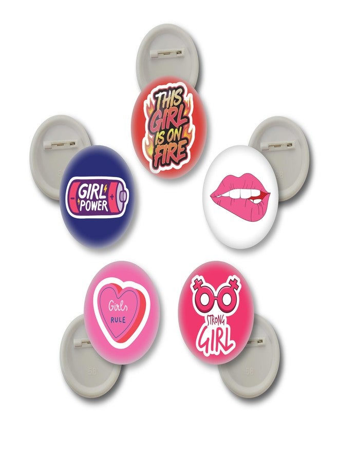 D2C 58mm Motivational Girl Badges | 58mm Glossy Round Inspirational Quote Badges | Pack of 5 - Multiple Styles (Brave Heart) - Image 1